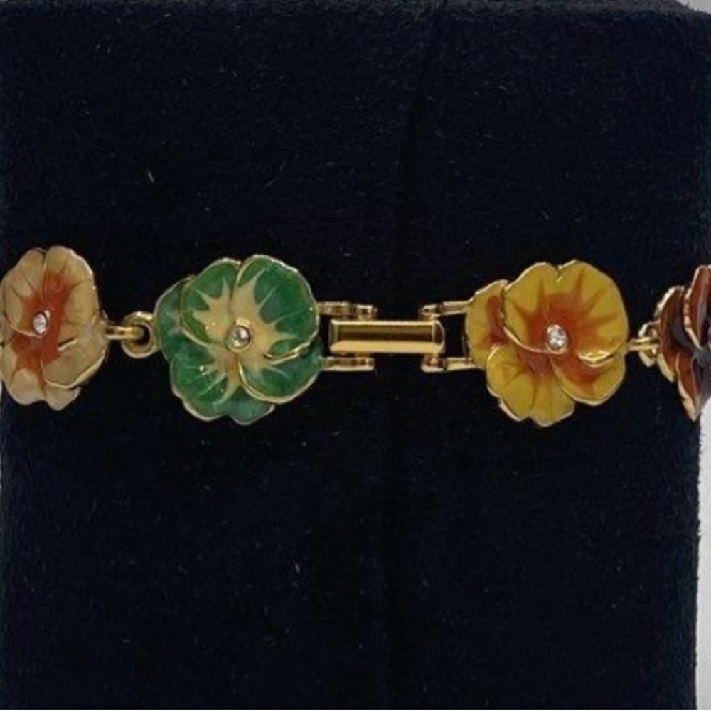 Vintage Joan Rivers Floral Enamel Bracelet with Gold Accents